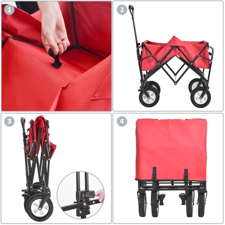 [EU Warehouse] Outdoor Foldable Trolley with Wide Brake Wheel/Mesh Cup Holder/Adjustable Handle/Fabric Bag (Red)