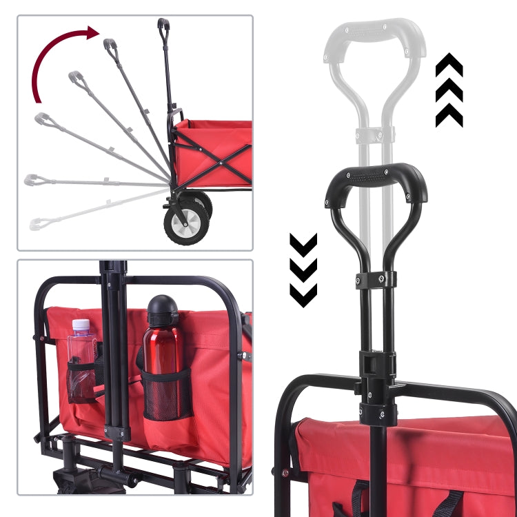 [EU Warehouse] Outdoor Foldable Trolley with Wide Brake Wheel/Mesh Cup Holder/Adjustable Handle/Fabric Bag (Red)