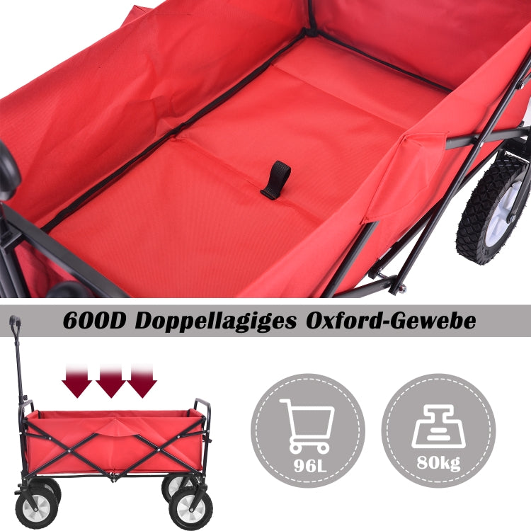 [EU Warehouse] Outdoor Foldable Trolley with Wide Brake Wheel/Mesh Cup Holder/Adjustable Handle/Fabric Bag (Red)