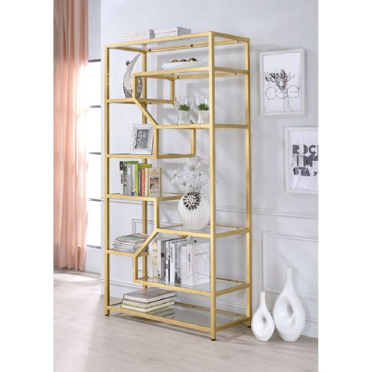 [US Warehouse] Metal+Clear Glass Bookshelf, Size: 38x16x77 inch