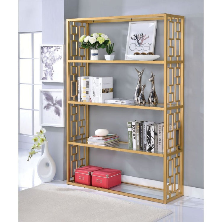 [US Warehouse] Gold+Clear Glass Bookcase, Size: 48x14x72 inch