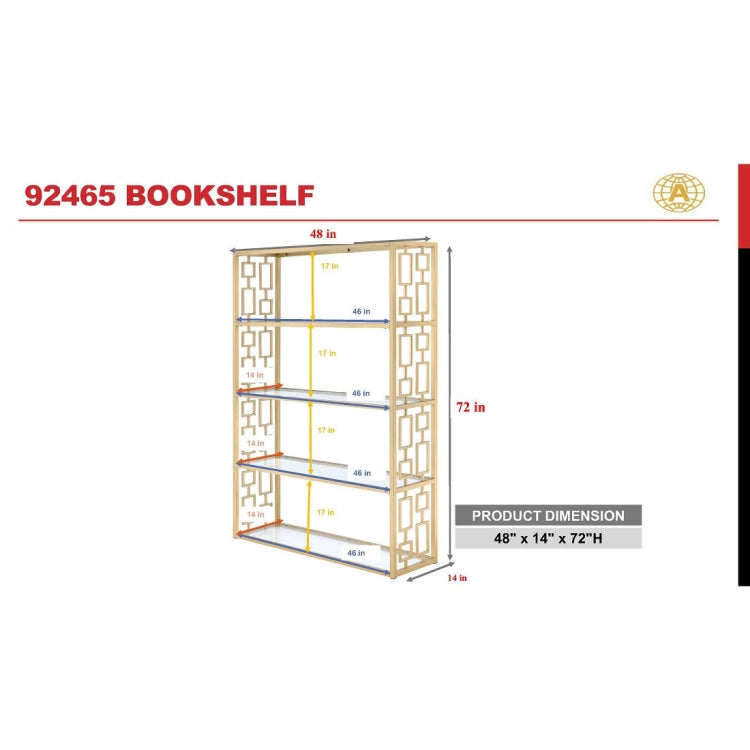 [US Warehouse] Gold+Clear Glass Bookcase, Size: 48x14x72 inch
