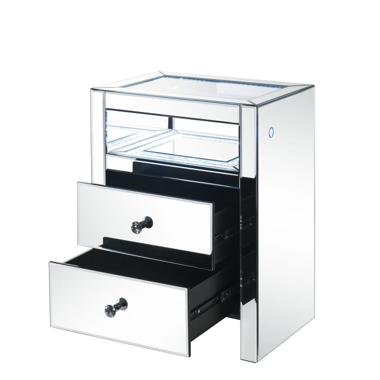 [US Warehouse] Mirror Bedside Table with Drawer & LED, Size: 20x14x26 inch