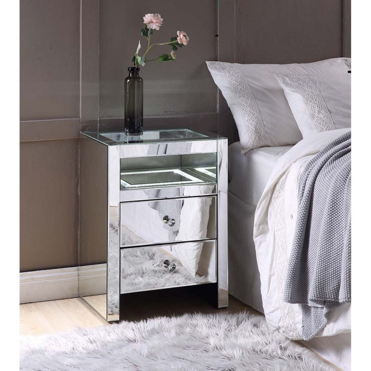 [US Warehouse] Mirror Bedside Table with Drawer & LED, Size: 20x14x26 inch