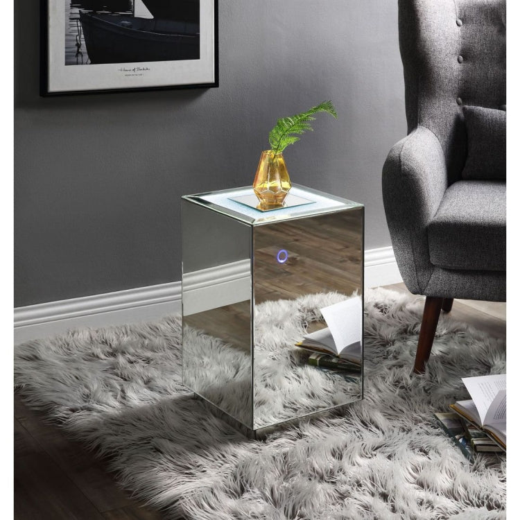 [US Warehouse] Square Table with LED & Mirror & Artificial Gemstone, Size: 12x12x20 inch