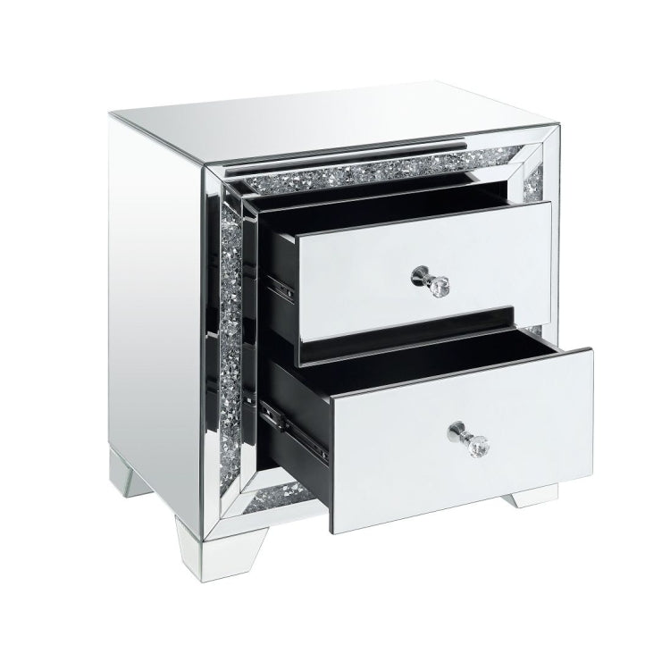 [US Warehouse] Mirror Bedside Table with Drawers & Rhinestone Inlay, Size: 22x14x24 inch