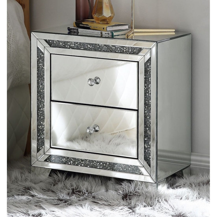 [US Warehouse] Mirror Bedside Table with Drawers & Rhinestone Inlay, Size: 22x14x24 inch