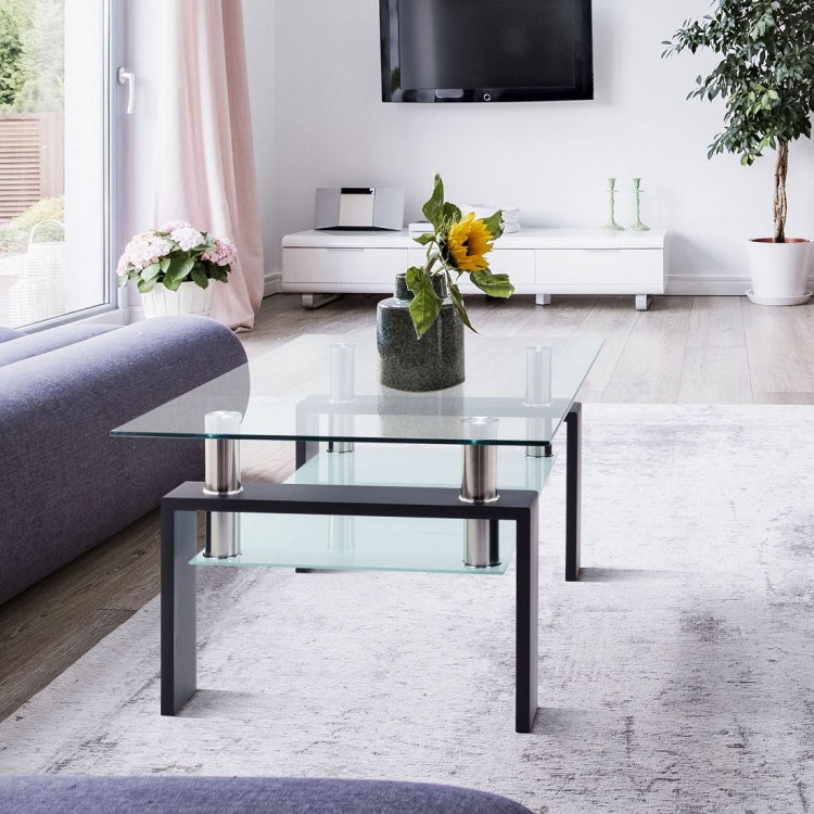 [US Warehouse] Rectangular Glass Coffee Table, Size: 39.4x23.7x17.7 inch