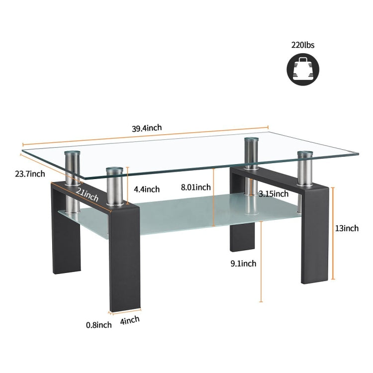 [US Warehouse] Rectangular Glass Coffee Table, Size: 39.4x23.7x17.7 inch