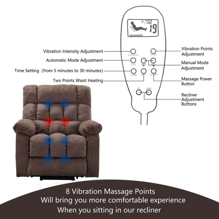 [US Warehouse] Electric Lift Recliner with Heat Therapy And Massage Function, Size: 38.2x38.6x41.3 inch(Brown)