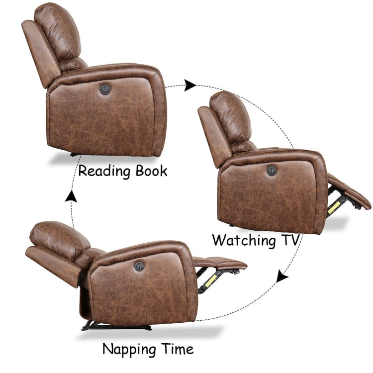 [US Warehouse] PU Leather Recliner with USB Charging Port, Size: 41x38x38 inch