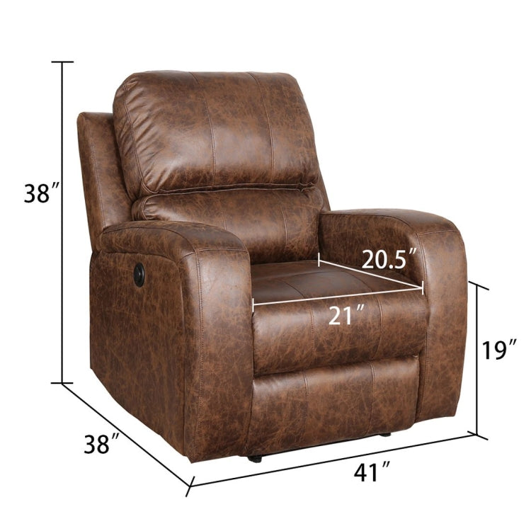 [US Warehouse] PU Leather Recliner with USB Charging Port, Size: 41x38x38 inch