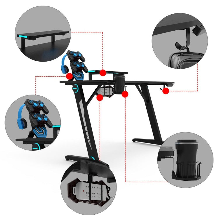 [US Warehouse] Z-shaped Game Table with Monitor Stand & RGB Light & Cup Holder & Headphone Hook & Plug board Holder, Size: 47.24x23.62x30 inch