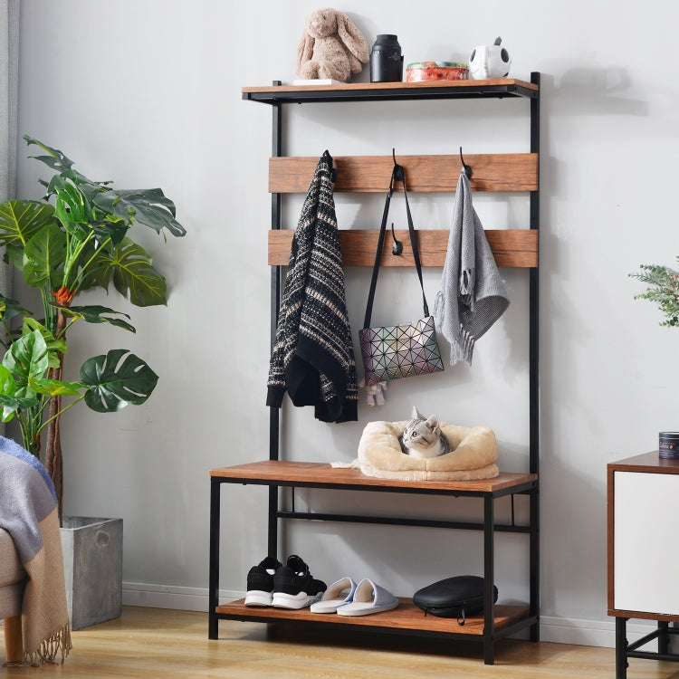 [UK Warehouse] Movable Hook Height Standing Coat Rack Shoe Rack, Length: 150cm (Brown)