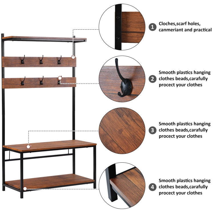 [UK Warehouse] Movable Hook Height Standing Coat Rack Shoe Rack, Length: 150cm (Brown)