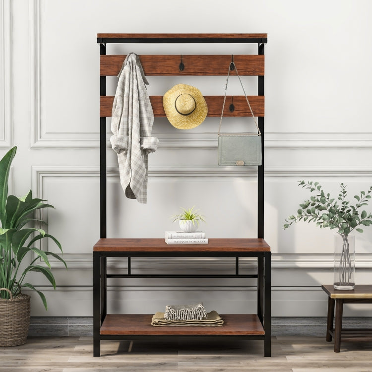 [UK Warehouse] Movable Hook Height Standing Coat Rack Shoe Rack, Length: 150cm (Brown)