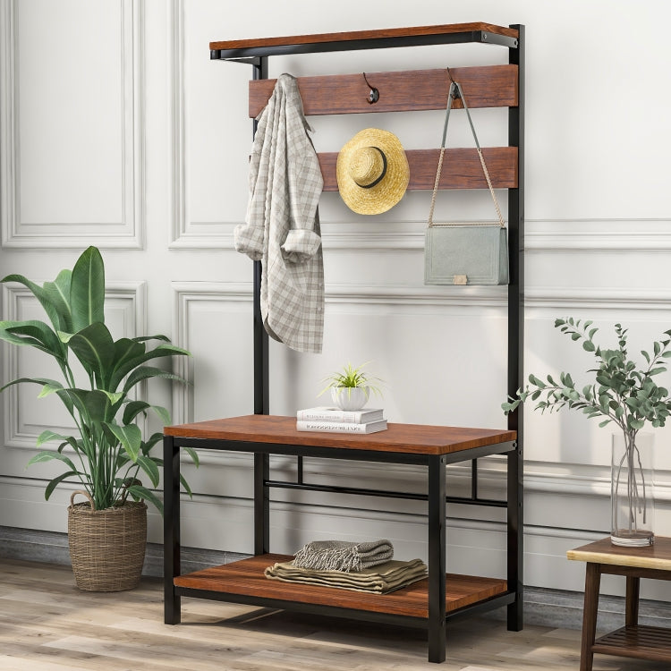 [UK Warehouse] Movable Hook Height Standing Coat Rack Shoe Rack, Length: 150cm (Brown)