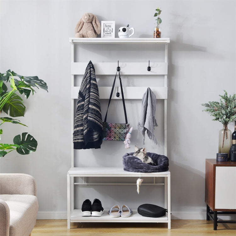[UK Warehouse] Movable Hook Height Standing Coat Rack Shoe Rack, Length: 150cm (White)