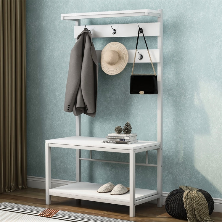 [UK Warehouse] Movable Hook Height Standing Coat Rack Shoe Rack, Length: 150cm (White)