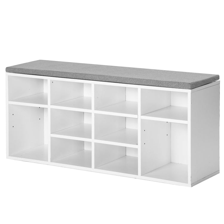 [UK Warehouse] Wooden Shoe Bench Storage Shoe Cabinet Rack Hallway Cupboard Organizer with Seat Cushion, Size: 104x30x48cm (White)
