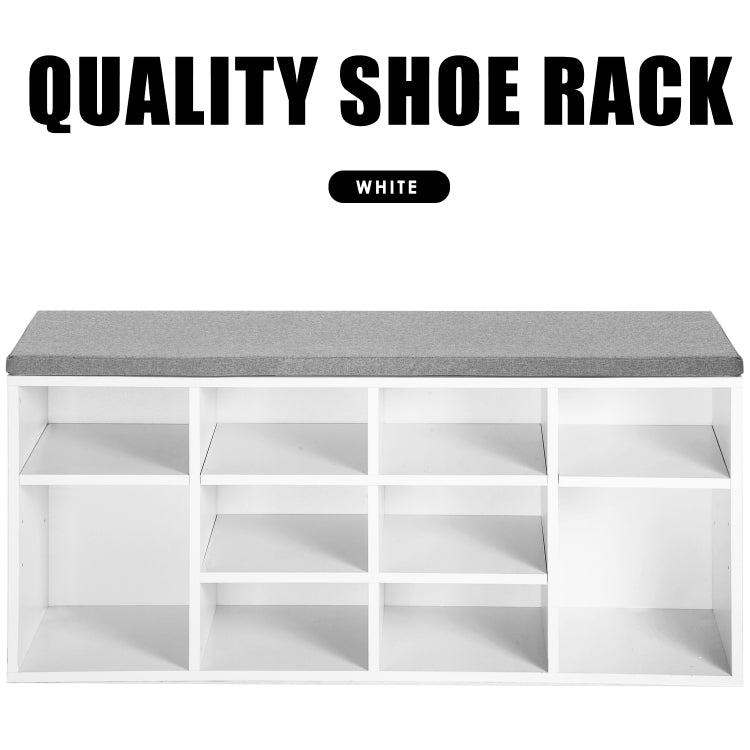 [UK Warehouse] Wooden Shoe Bench Storage Shoe Cabinet Rack Hallway Cupboard Organizer with Seat Cushion, Size: 104x30x48cm (White)