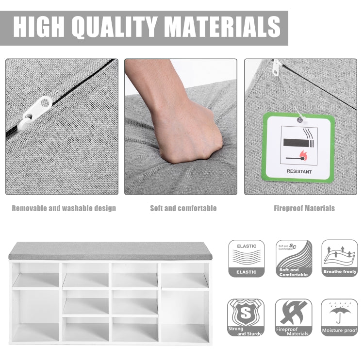 [UK Warehouse] Wooden Shoe Bench Storage Shoe Cabinet Rack Hallway Cupboard Organizer with Seat Cushion, Size: 104x30x48cm (White)