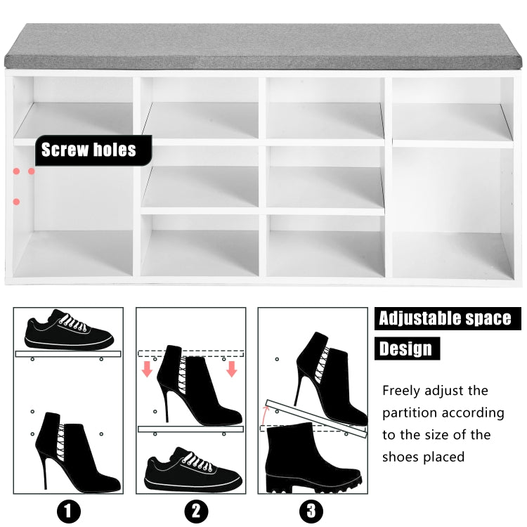[UK Warehouse] Wooden Shoe Bench Storage Shoe Cabinet Rack Hallway Cupboard Organizer with Seat Cushion, Size: 104x30x48cm (White)
