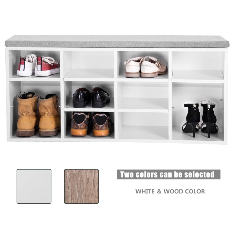 [UK Warehouse] Wooden Shoe Bench Storage Shoe Cabinet Rack Hallway Cupboard Organizer with Seat Cushion, Size: 104x30x48cm (White)