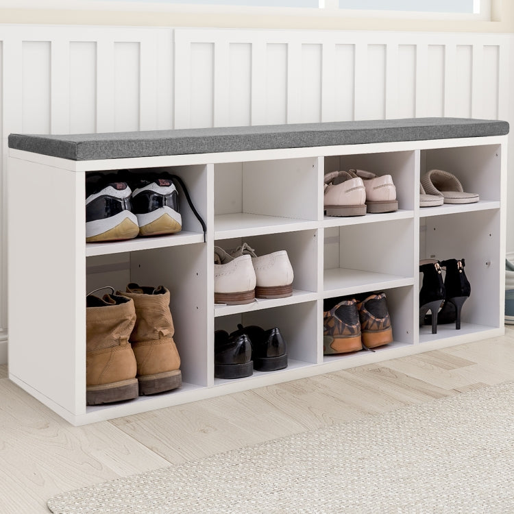 [UK Warehouse] Wooden Shoe Bench Storage Shoe Cabinet Rack Hallway Cupboard Organizer with Seat Cushion, Size: 104x30x48cm (White)