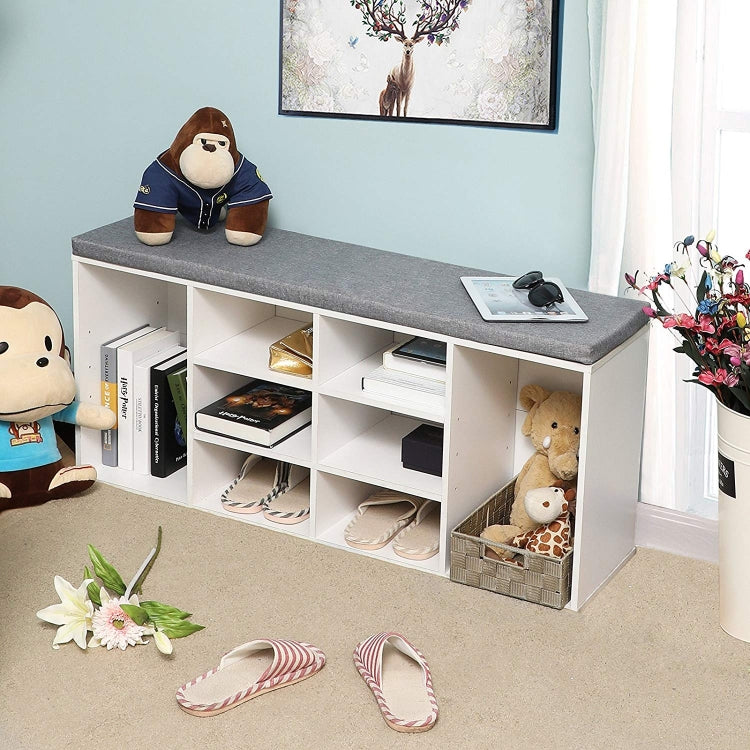 [UK Warehouse] Wooden Shoe Bench Storage Shoe Cabinet Rack Hallway Cupboard Organizer with Seat Cushion, Size: 104x30x48cm (White)