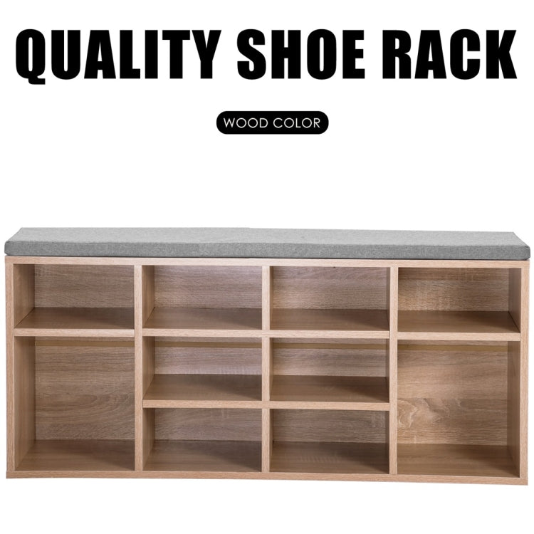 [UK Warehouse] Wooden Shoe Bench Storage Shoe Cabinet Rack Hallway Cupboard Organizer with Seat Cushion, Size: 104x30x48cm (Oak)