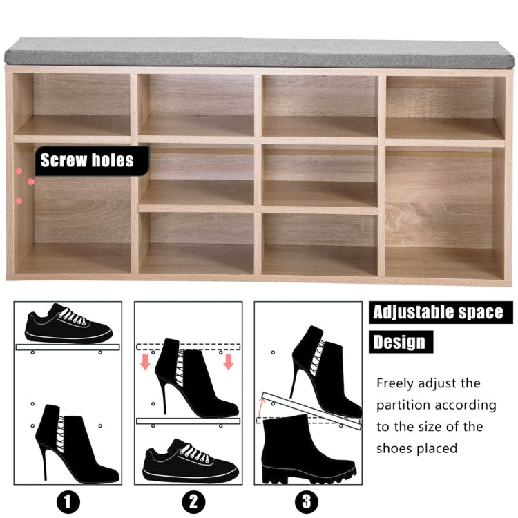 [UK Warehouse] Wooden Shoe Bench Storage Shoe Cabinet Rack Hallway Cupboard Organizer with Seat Cushion, Size: 104x30x48cm (Oak)