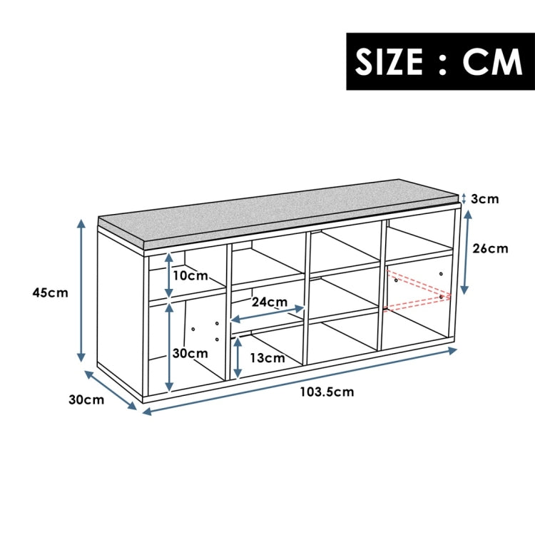 [UK Warehouse] Wooden Shoe Bench Storage Shoe Cabinet Rack Hallway Cupboard Organizer with Seat Cushion, Size: 104x30x48cm (Oak)