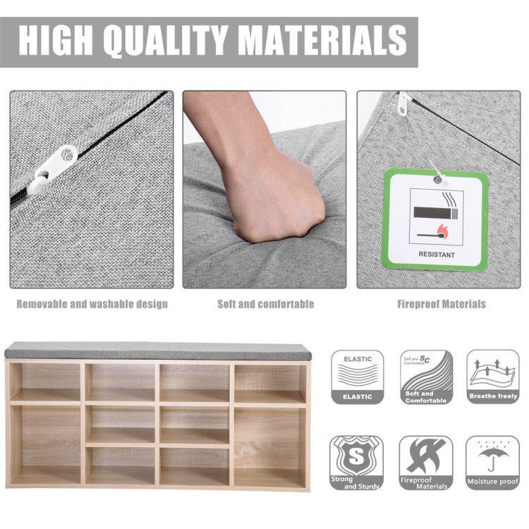 [UK Warehouse] Wooden Shoe Bench Storage Shoe Cabinet Rack Hallway Cupboard Organizer with Seat Cushion, Size: 104x30x48cm (Oak)