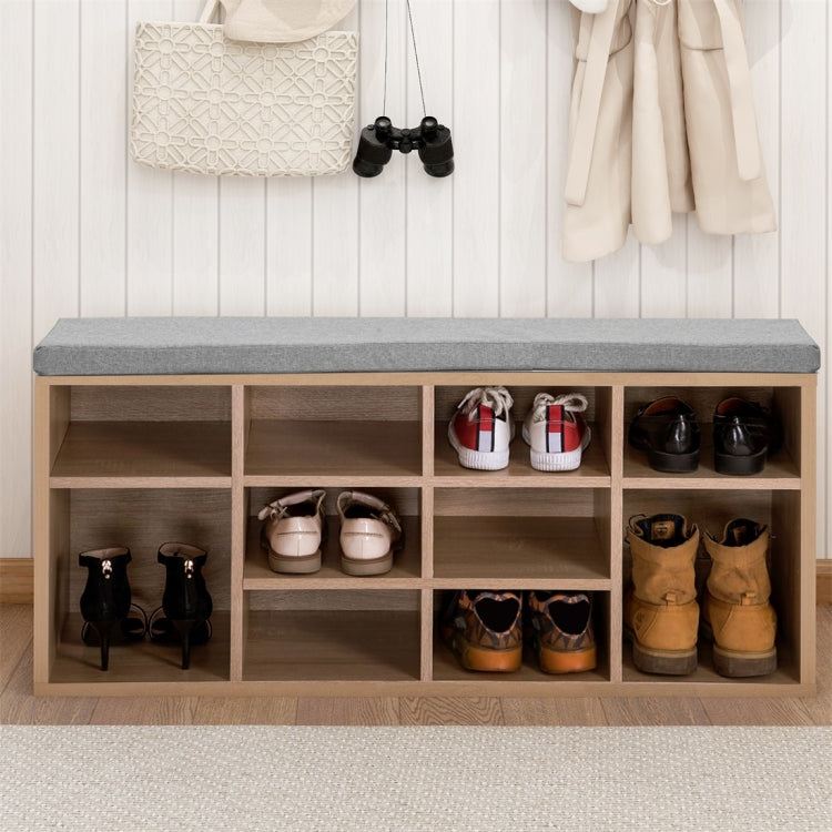[UK Warehouse] Wooden Shoe Bench Storage Shoe Cabinet Rack Hallway Cupboard Organizer with Seat Cushion, Size: 104x30x48cm (Oak)