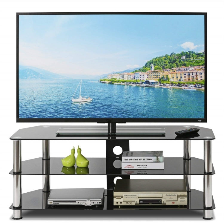 [UK Warehouse] Tempered Glass TV Stand Table Unit Curved Glass Table Televisions for 32-45 inch Plasma/LCD/LED/3D Black (100cm)