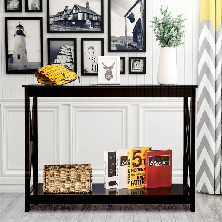 [UK Warehouse] Console Table Side End Table Shelf Storage Wooden Hall Desk for Living Room Bedroom Hallway Home (Brown)