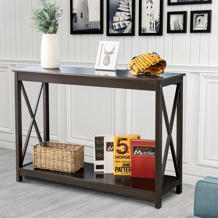 [UK Warehouse] Console Table Side End Table Shelf Storage Wooden Hall Desk for Living Room Bedroom Hallway Home (Brown)
