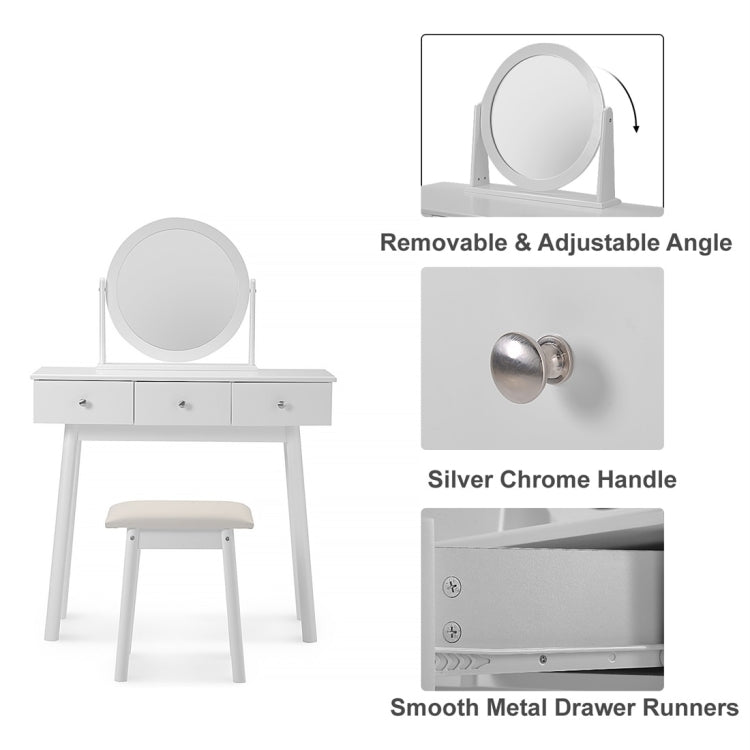 [UK Warehouse] Girls White Makeup Dressing Table Set with Mirror & Stool & Drawers