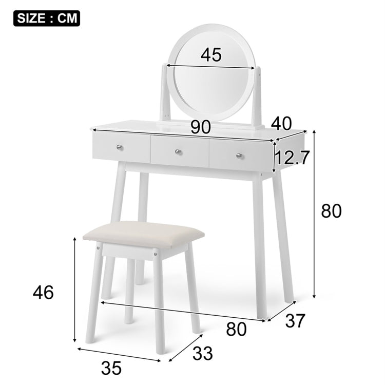 [UK Warehouse] Girls White Makeup Dressing Table Set with Mirror & Stool & Drawers