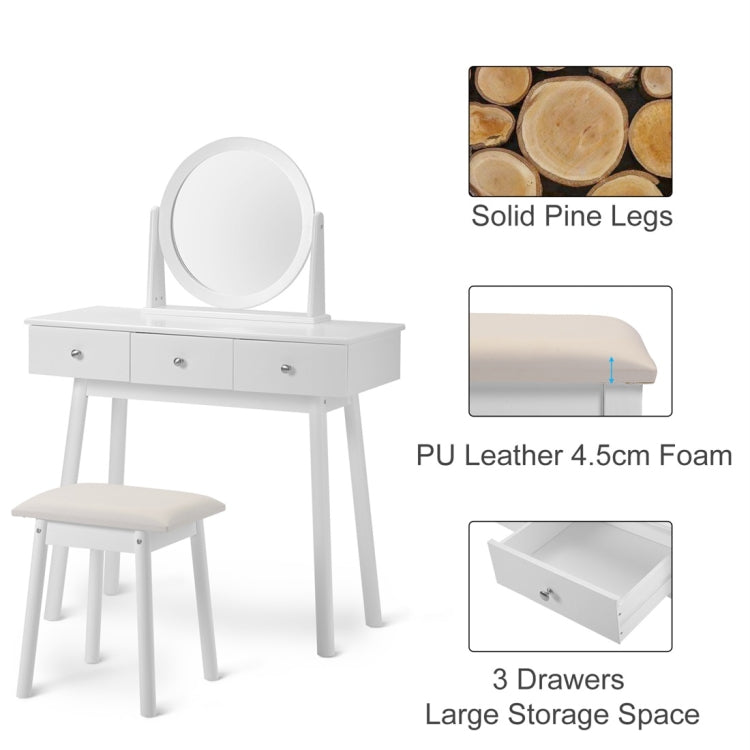 [UK Warehouse] Girls White Makeup Dressing Table Set with Mirror & Stool & Drawers