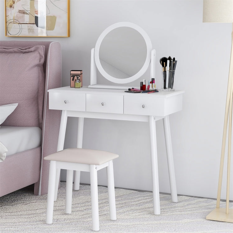 [UK Warehouse] Girls White Makeup Dressing Table Set with Mirror & Stool & Drawers
