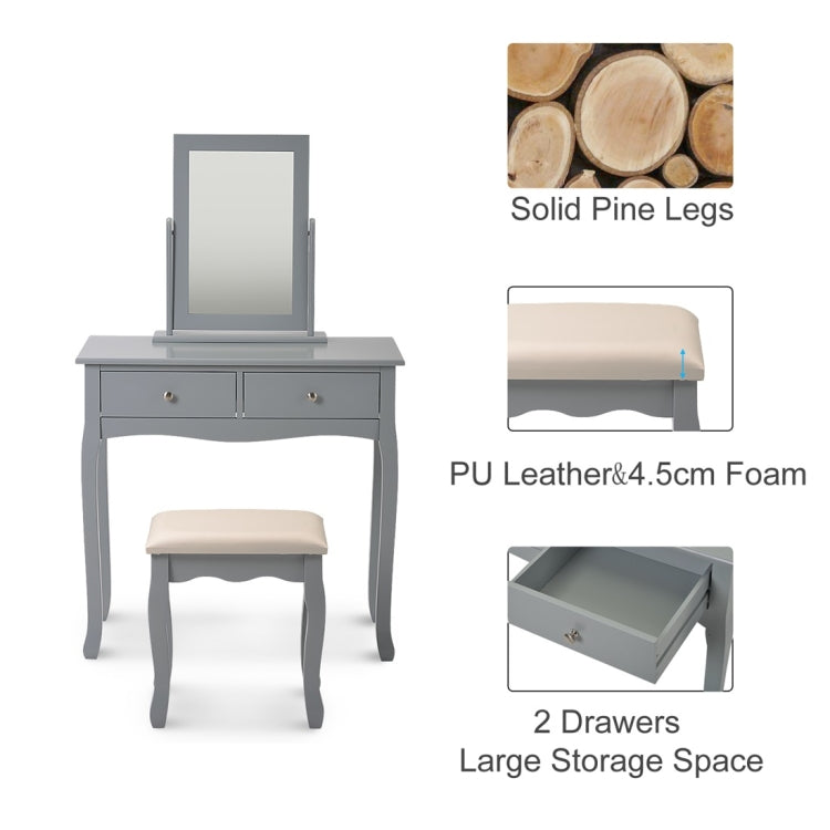 [UK Warehouse] Makeup Dressing Table Set with Mirror and Stool (Grey)