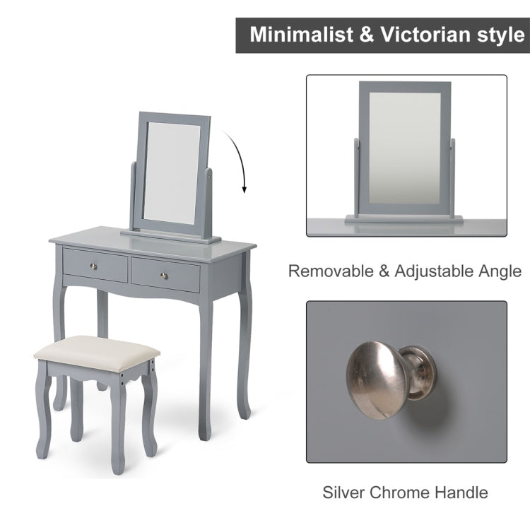 [UK Warehouse] Makeup Dressing Table Set with Mirror and Stool (Grey)