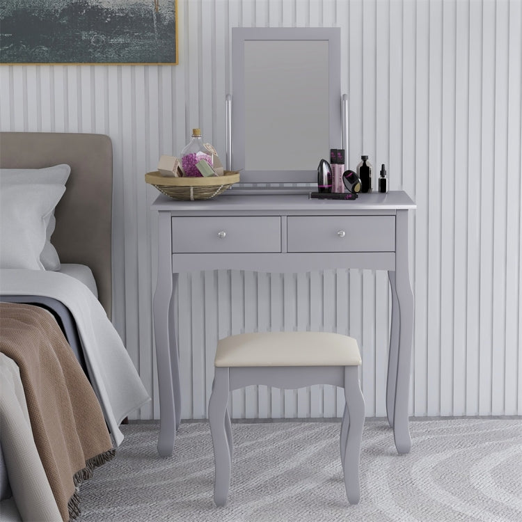 [UK Warehouse] Makeup Dressing Table Set with Mirror and Stool (Grey)