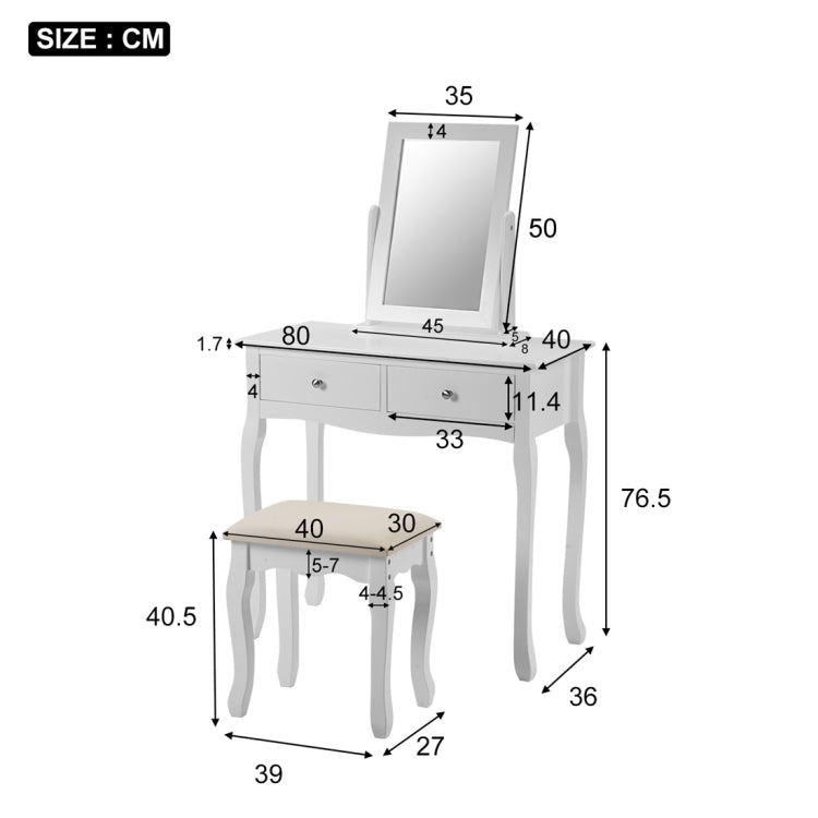 [UK Warehouse] Makeup Dressing Table Set with Mirror and Stool (White)