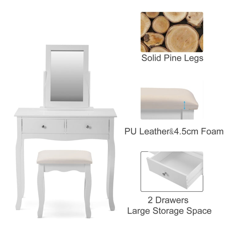 [UK Warehouse] Makeup Dressing Table Set with Mirror and Stool (White)