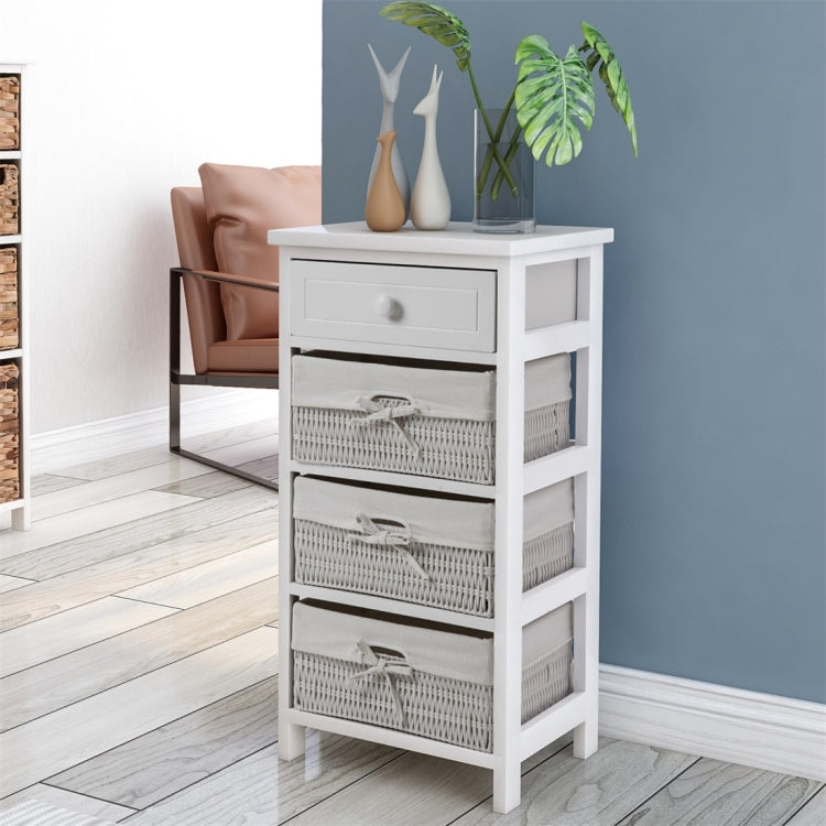 [UK Warehouse] White Storage Shelf with Basket for Bedroom Living Room Bathroomï¼ŒSizeï¼š74.5x40x30cm
