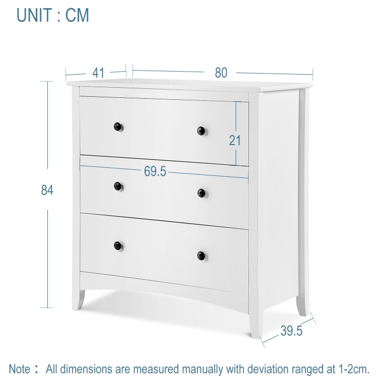 [UK Warehouse] Large Chest of 3 Drawers White Cabinet Storage Unite Wood Anti-Bowing Supports, Sizeï¼š84x80x41cm