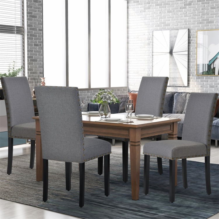 [UK Warehouse] 4 PCS/Set Fabric Dining High Back Chairs for Kitchen Living Room (Grey)